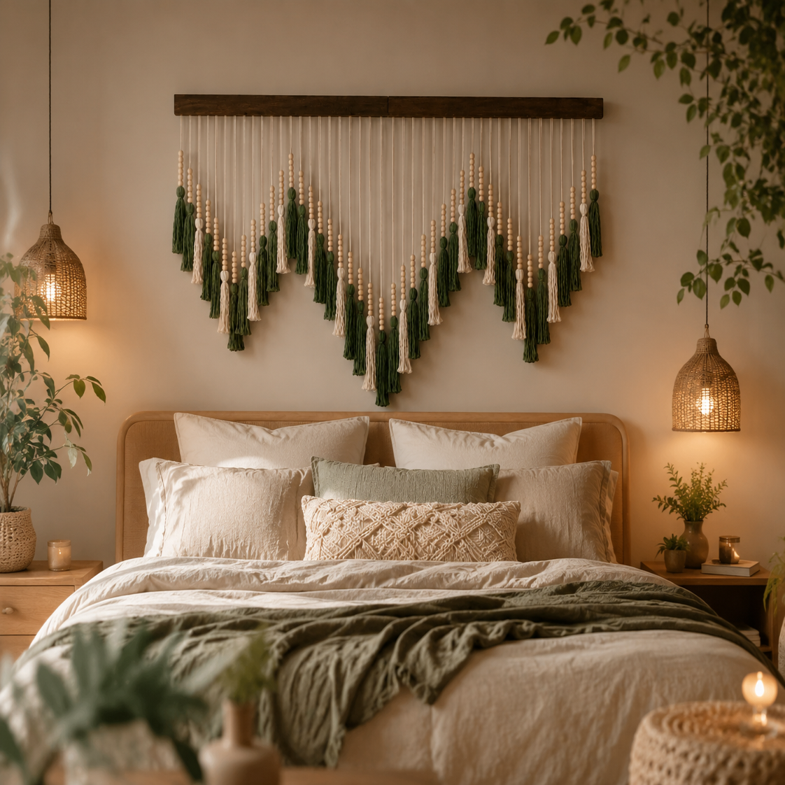 Grande Tenture Murale Pampilles – Déco Bohème Perles Bois