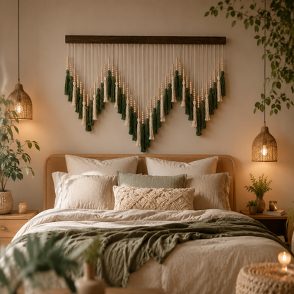 Grande Tenture Murale Pampilles – Déco Bohème Perles Bois