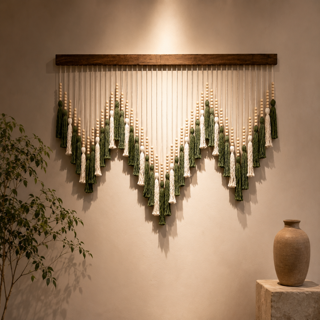 Grande Tenture Murale Pampilles – Déco Bohème Perles Bois