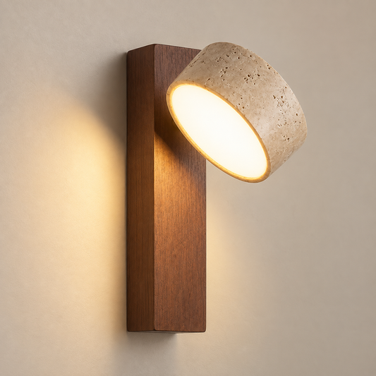Applique murale orientable en travertin et bois
