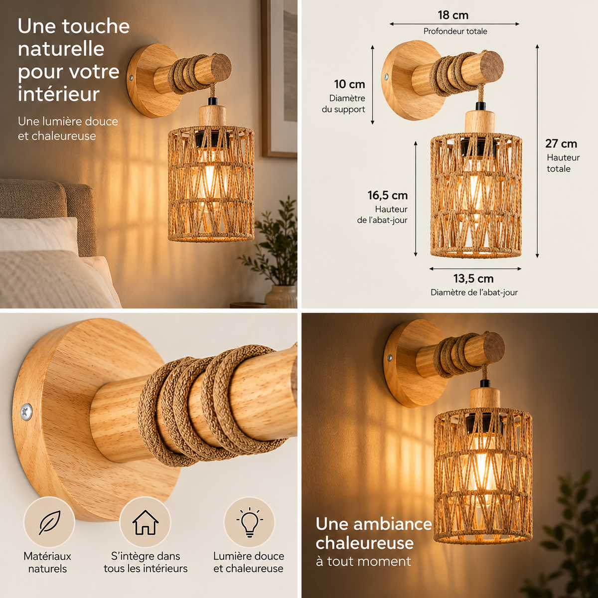 Applique murale en corde de chanvre – Design naturel