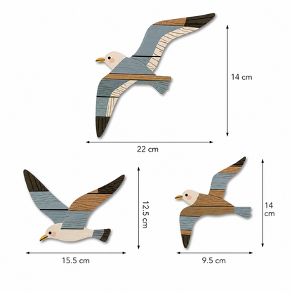 Lot de 3 Décorations Murales Mouettes Bois – Déco Bord de Mer