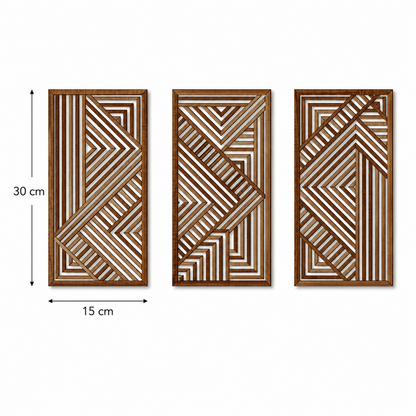 Lot de 3 Tableaux Muraux Bois – Déco Géométrique Vert & Doré