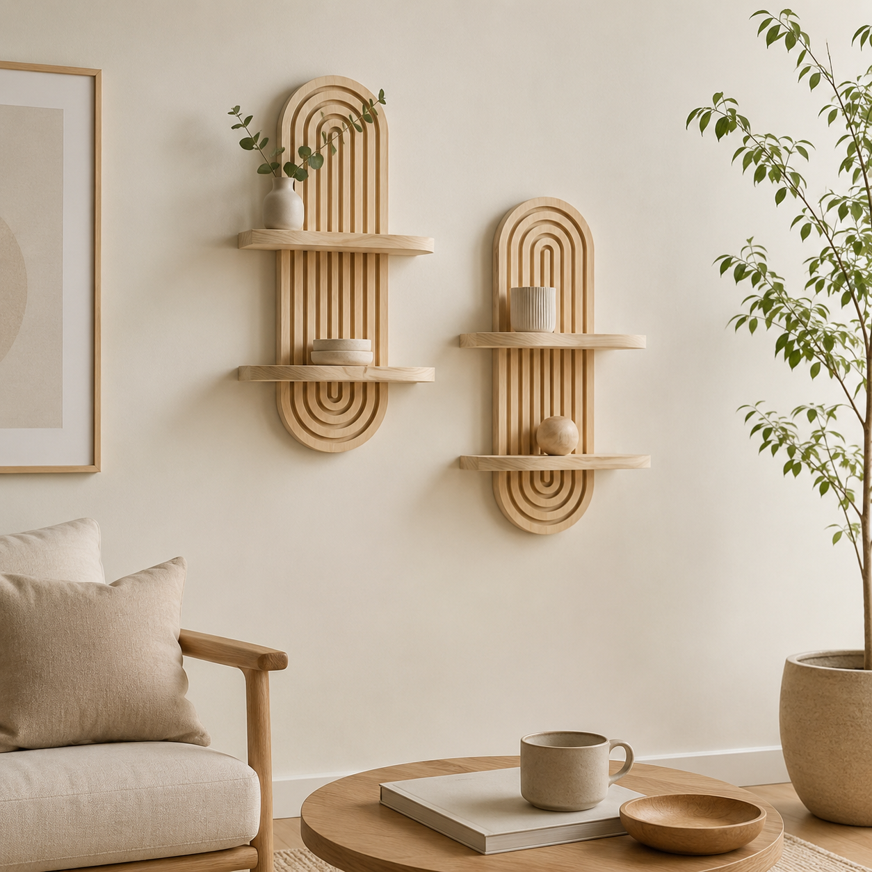 Étagère Murale Bois Design Arche – 2 Niveaux Déco Scandinave