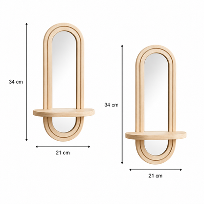 Lot de 2 Étagères Murales Bois & Miroir Intégré – Déco Bohème