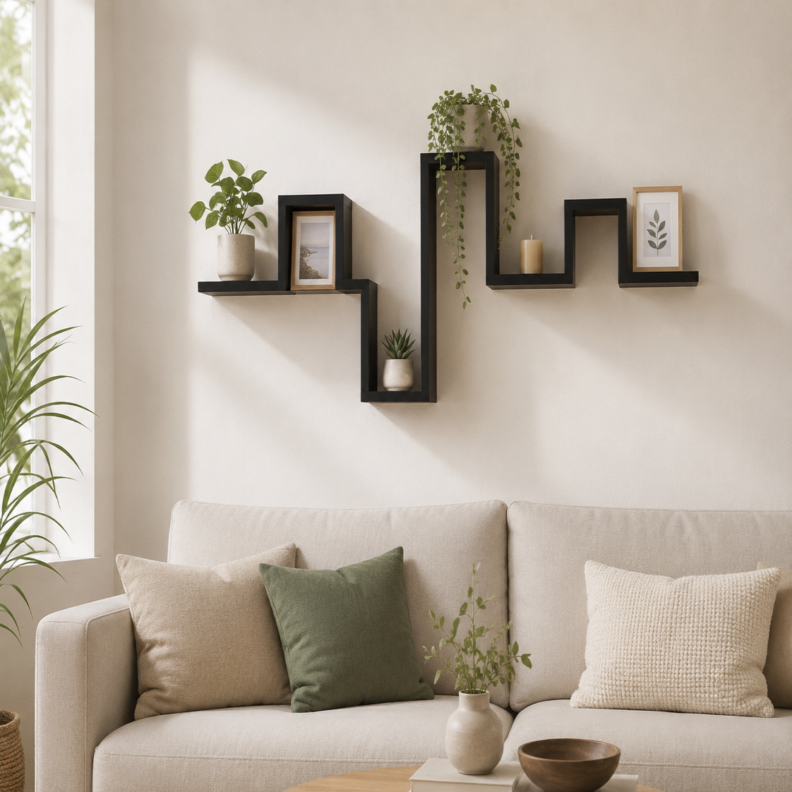 Étagères Murales Flottantes Zigzag Noir – Déco Design Escalier