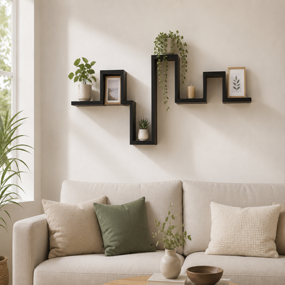 Étagères Murales Flottantes Zigzag Noir – Déco Design Escalier