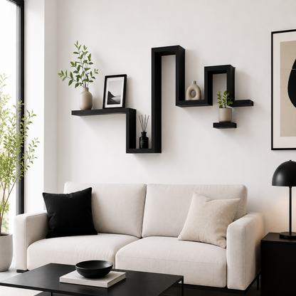Étagères Murales Flottantes Zigzag Noir – Déco Design Escalier