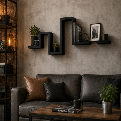 Étagères Murales Flottantes Zigzag Noir – Déco Design Escalier