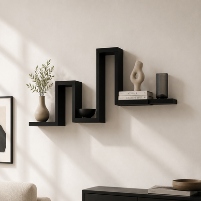 Étagères Murales Flottantes Zigzag Noir – Déco Design Escalier