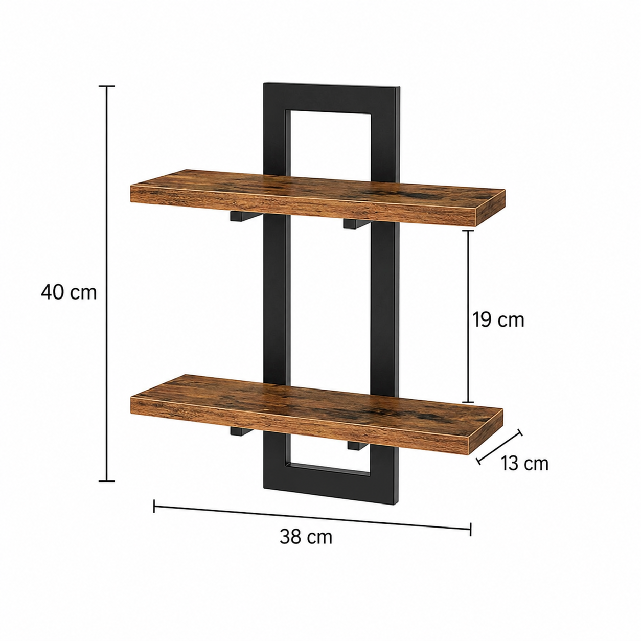 Étagère Murale Bois et Métal Noir – 2 Niveaux Industriel