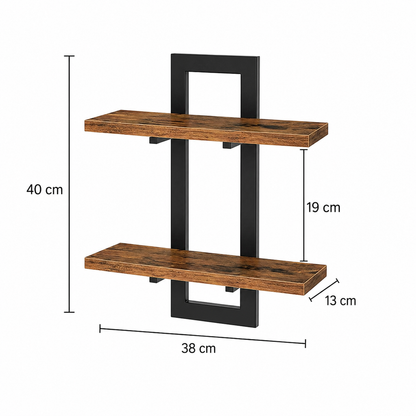 Étagère Murale Bois et Métal Noir – 2 Niveaux Industriel