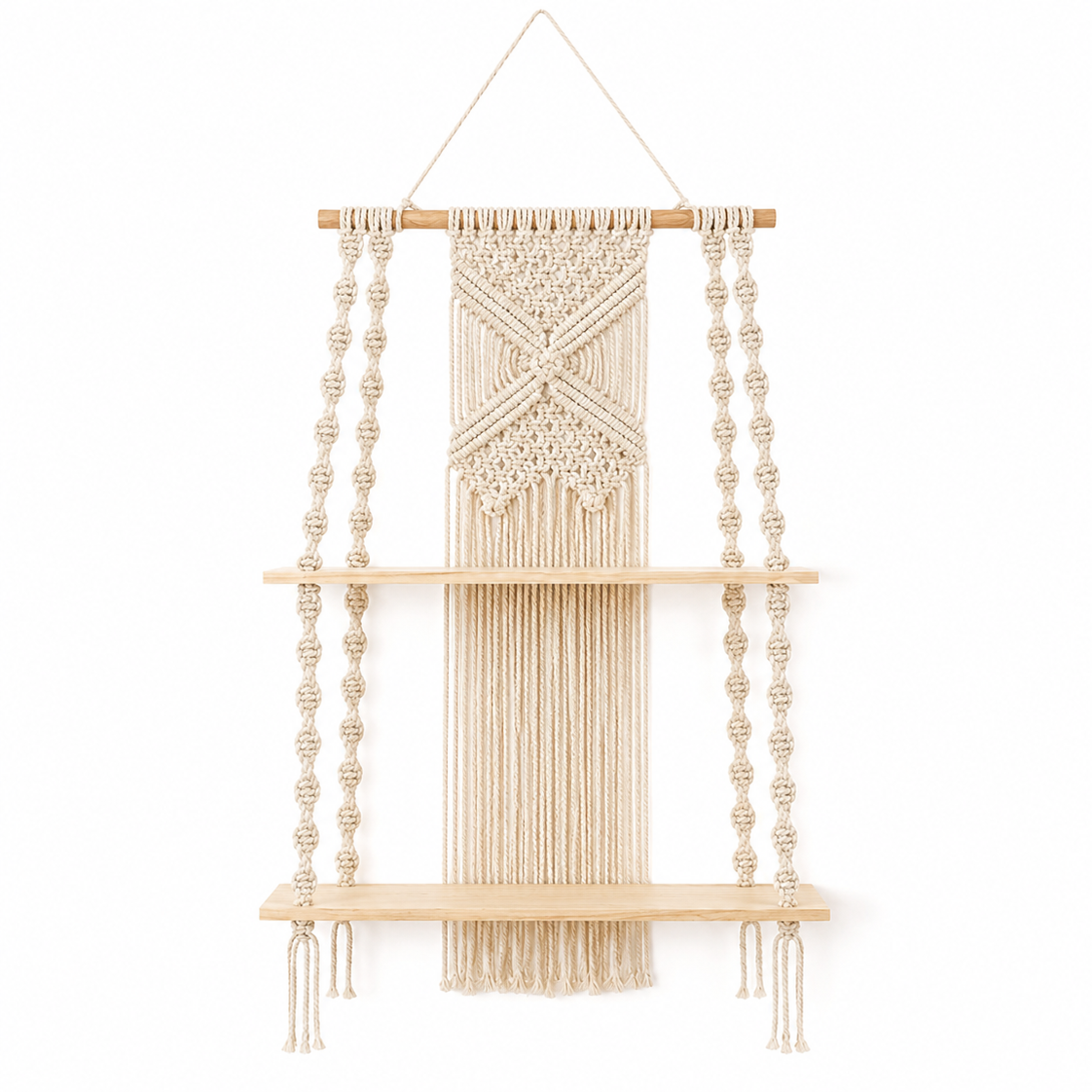 Étagère Murale Macramé Bohème – 2 Niveaux Suspendue Déco