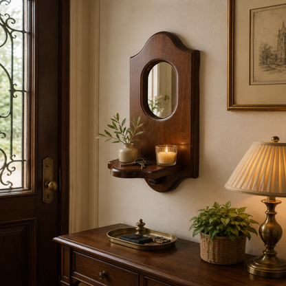 Étagère Murale Bois avec Miroir – Console Entrée Rustique