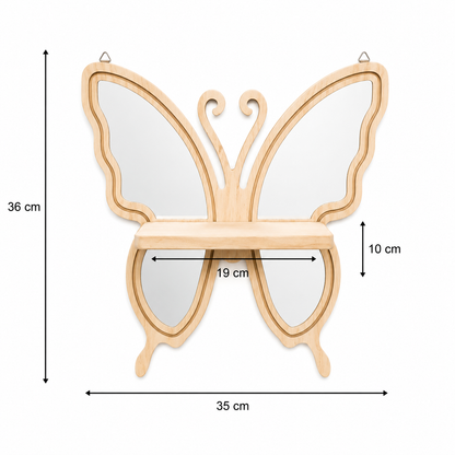 Étagère Murale Bois Forme Papillon & Miroirs – Déco Bohème