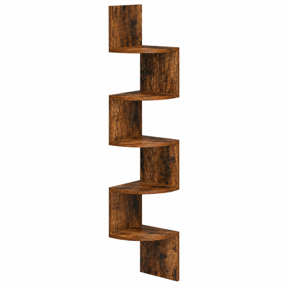 Étagère d'Angle Murale 5 Niveaux Bois – Étagère Zigzag Coin