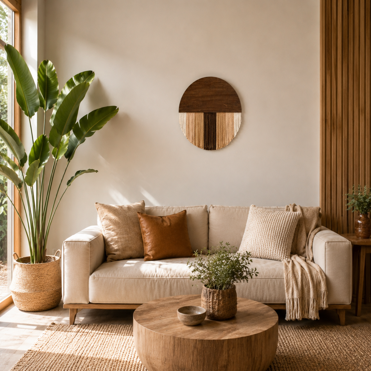 Tenture Murale Bois Fibres – Déco Bohème Demi-Cercle