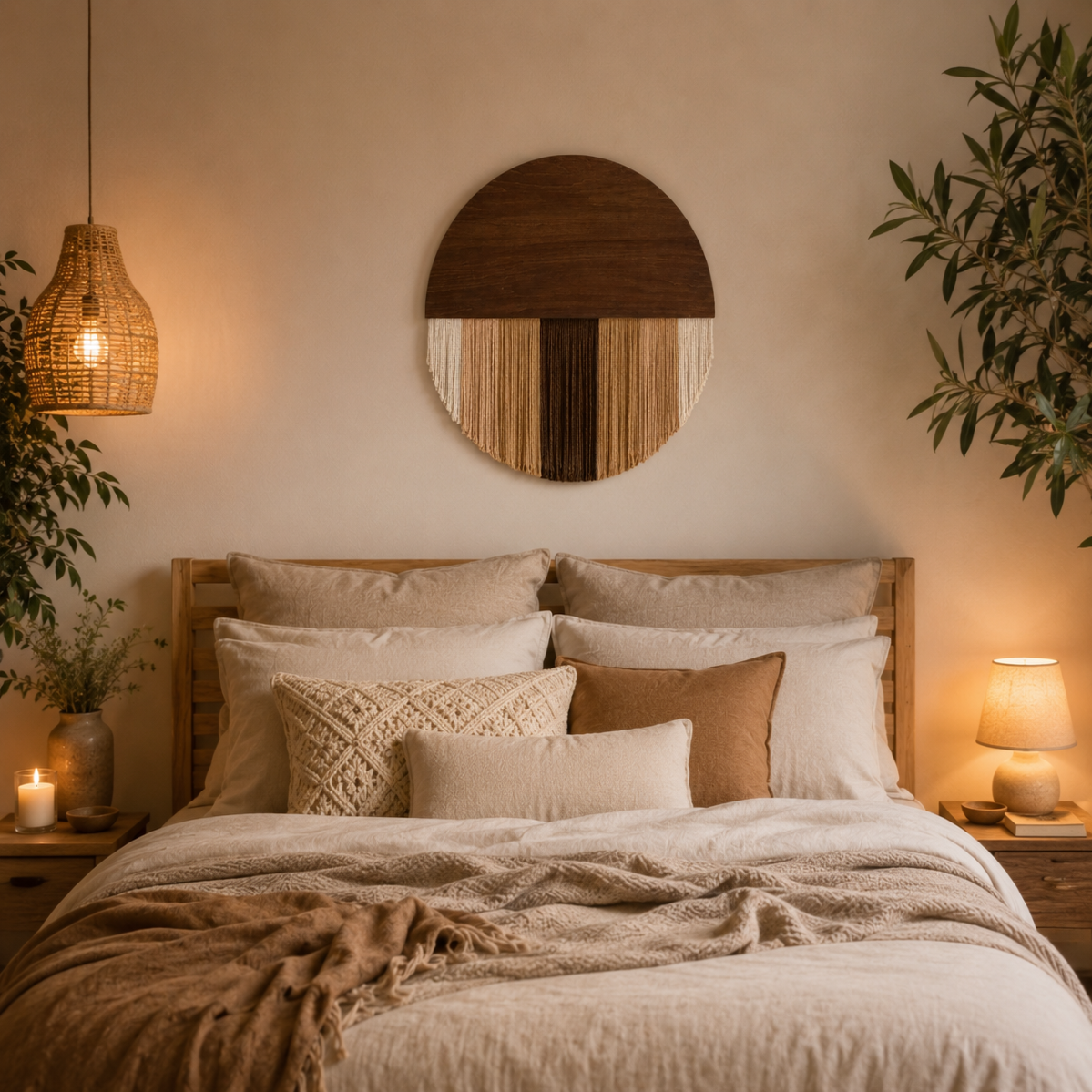 Tenture Murale Bois Fibres – Déco Bohème Demi-Cercle