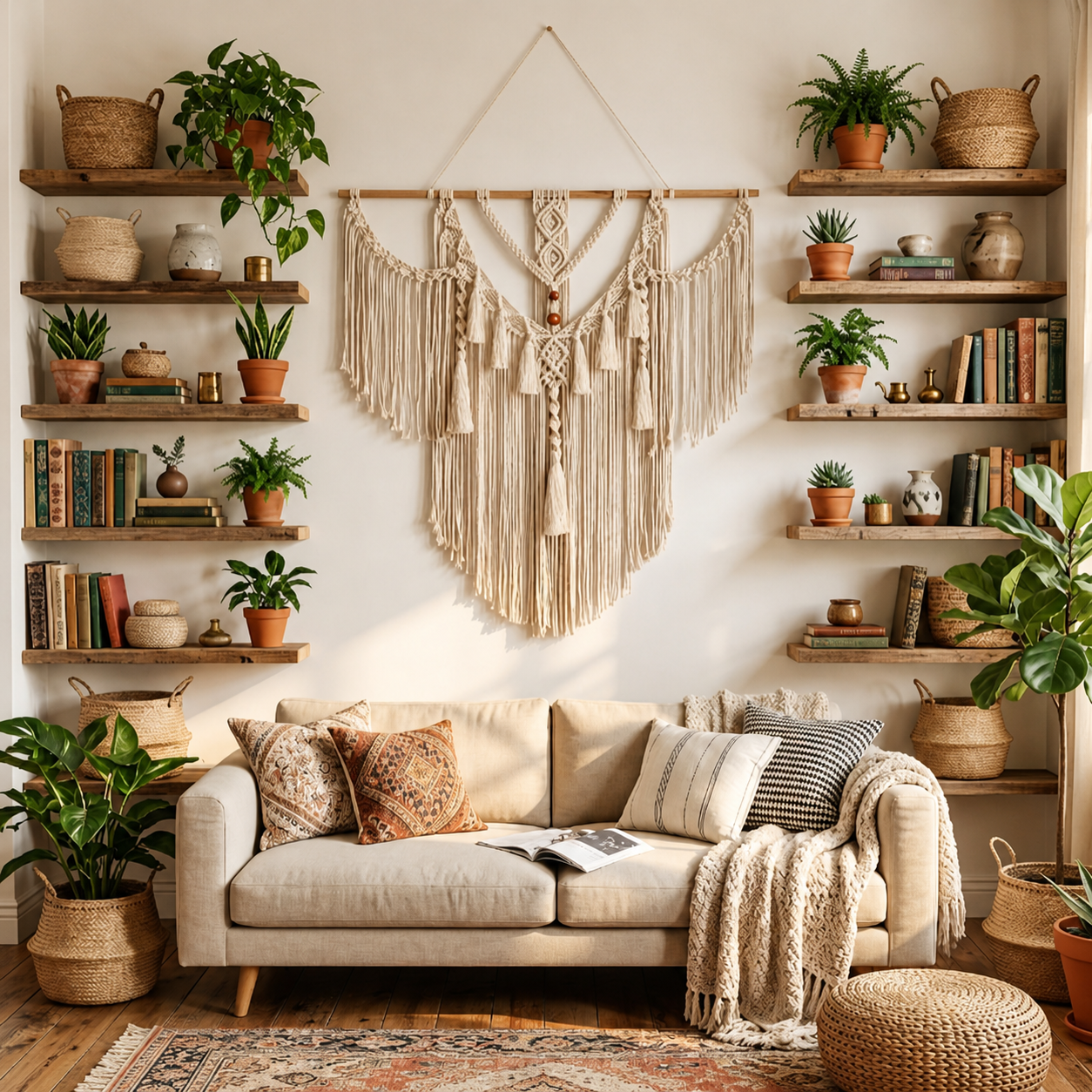 Macramé Mural Bohème – Tapisserie Murale Naturelle Faite Main