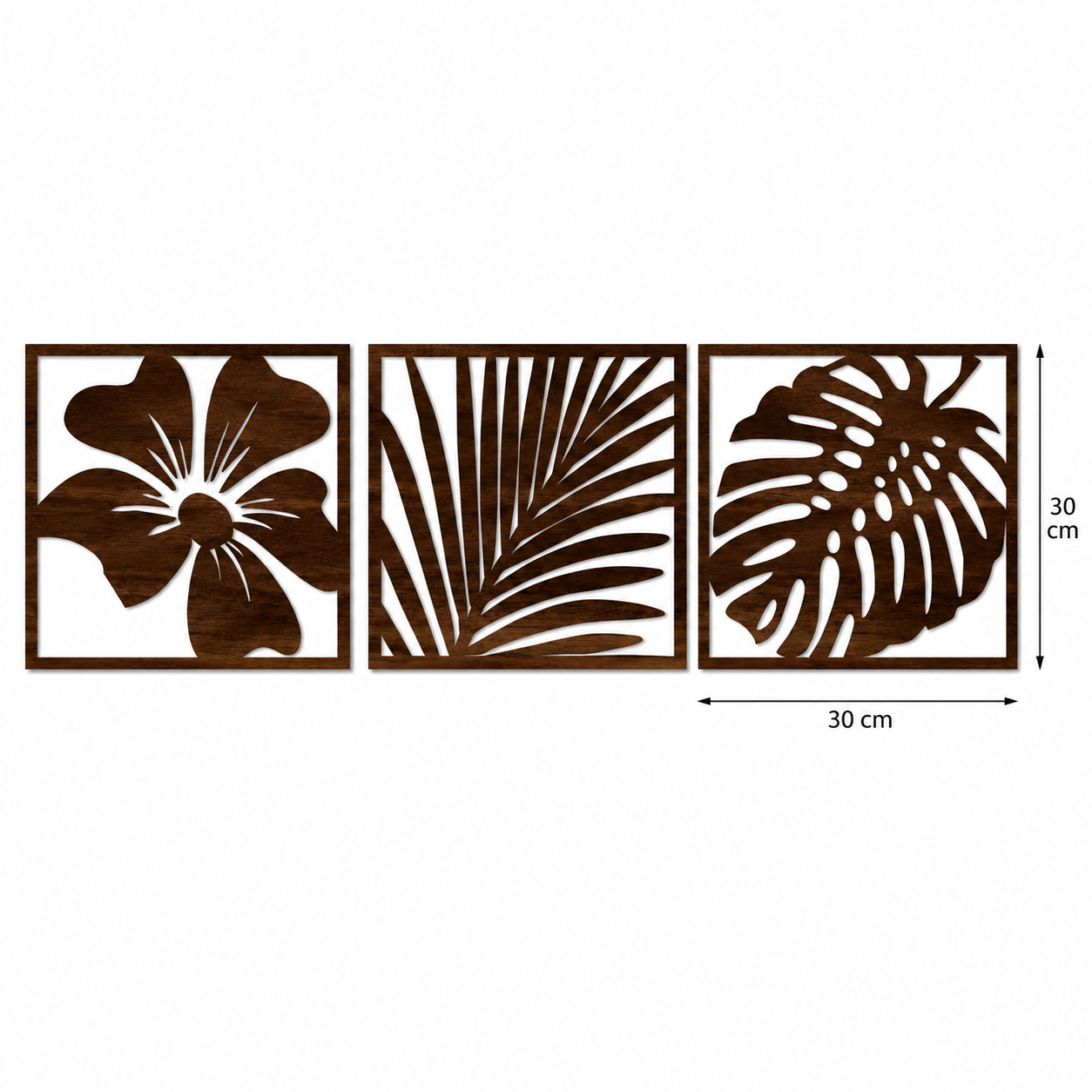 Lot de 3 Tableaux Muraux Feuilles Tropicales Bois – Déco Botanique