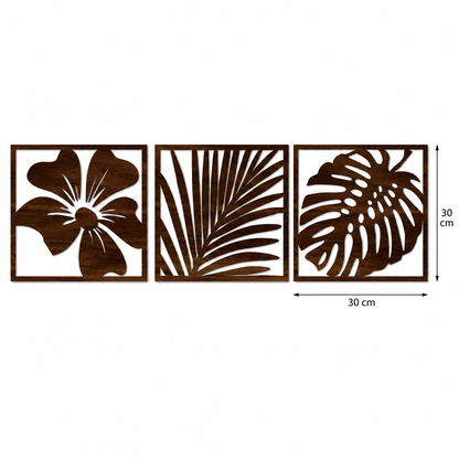 Lot de 3 Tableaux Muraux Feuilles Tropicales Bois – Déco Botanique