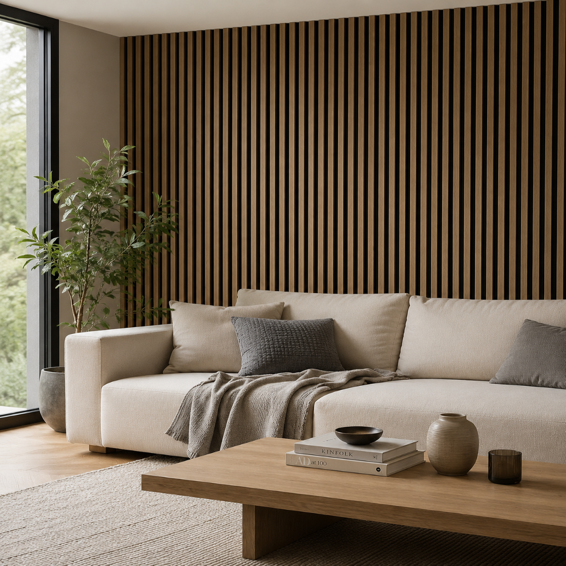 Panneaux Muraux Acoustiques Bois – Lot de 4 Lattes Déco en Chêne
