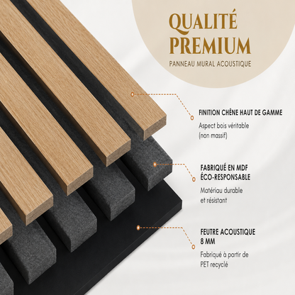 Panneaux Muraux Acoustiques Bois – Lot de 4 Lattes Déco en Chêne