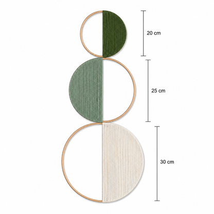 Lot de 3 Décorations Murales Cercles en Bambou – Tenture Bohème Géométrique Vert Sauge & Naturel