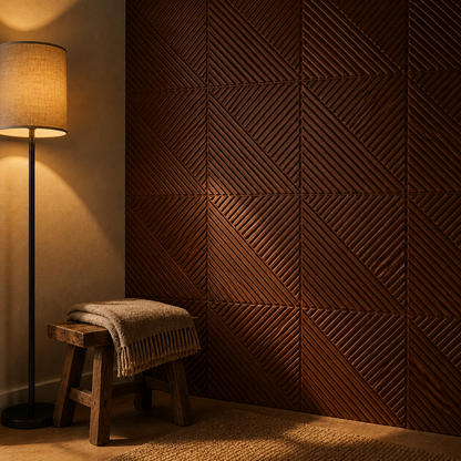 Panneau Mural 3D Effet Bois Diamant – Lot de 10 Déco Chevrons