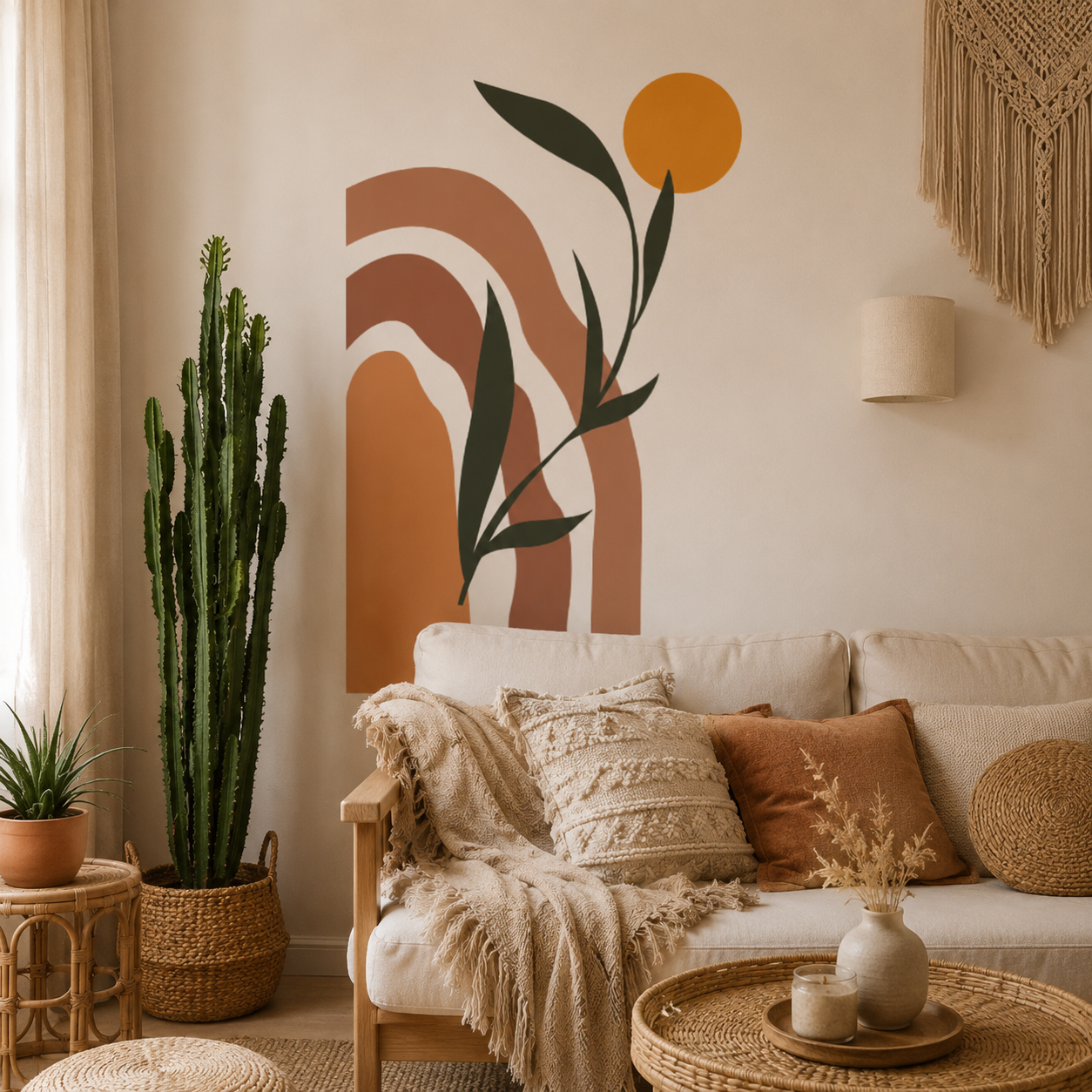 Stickers Muraux Bohèmes Arches & Soleil – Déco Murale Terracotta