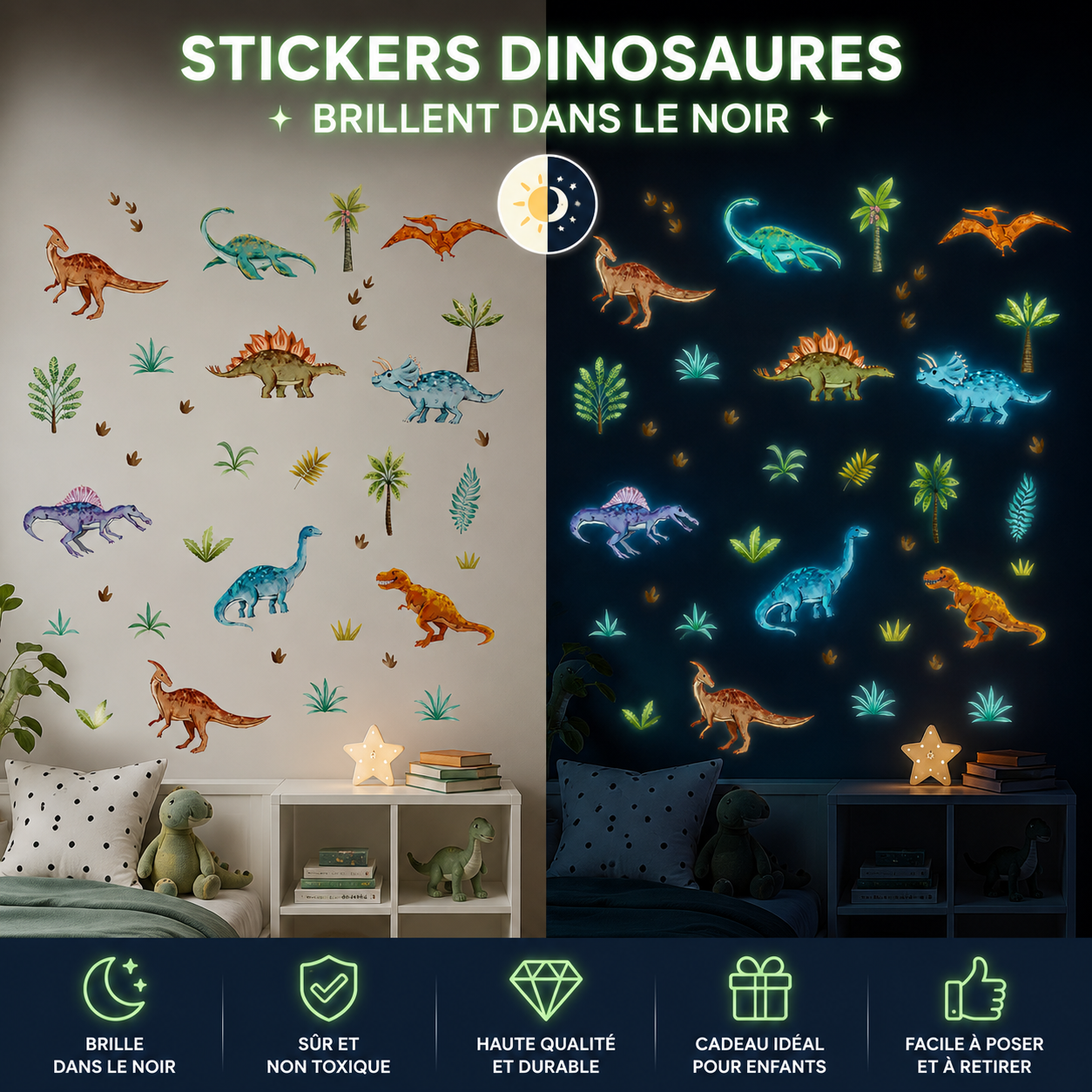 Stickers Muraux Dinosaures Phosphorescents – Lumineux la Nuit