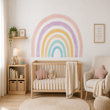 Sticker Mural Arc-en-Ciel Pastel – Déco Aquarelle