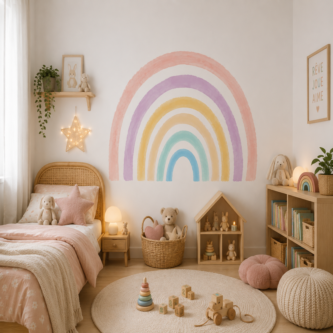 Sticker Mural Arc-en-Ciel Pastel – Déco Aquarelle