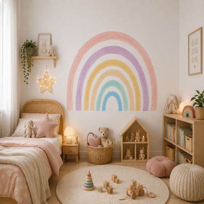 Sticker Mural Arc-en-Ciel Pastel – Déco Aquarelle