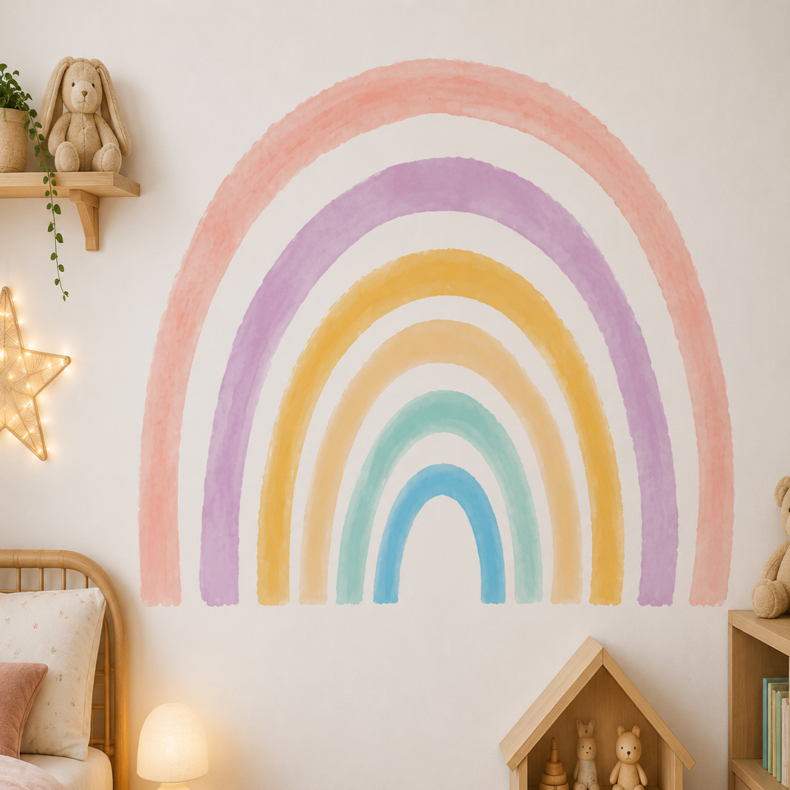 Sticker Mural Arc-en-Ciel Pastel – Déco Aquarelle