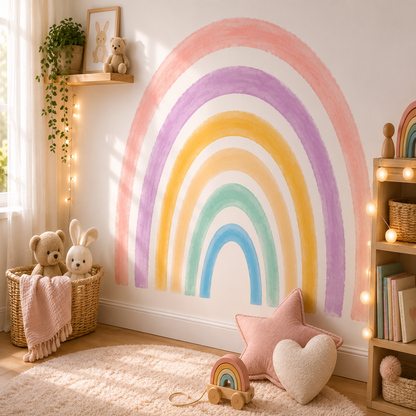 Sticker Mural Arc-en-Ciel Pastel – Déco Aquarelle