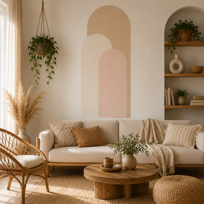 Sticker Mural Arches Nude – Tête de Lit Bohème Beige & Blush