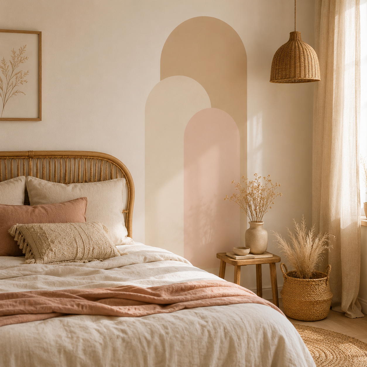 Sticker Mural Arches Nude – Tête de Lit Bohème Beige & Blush