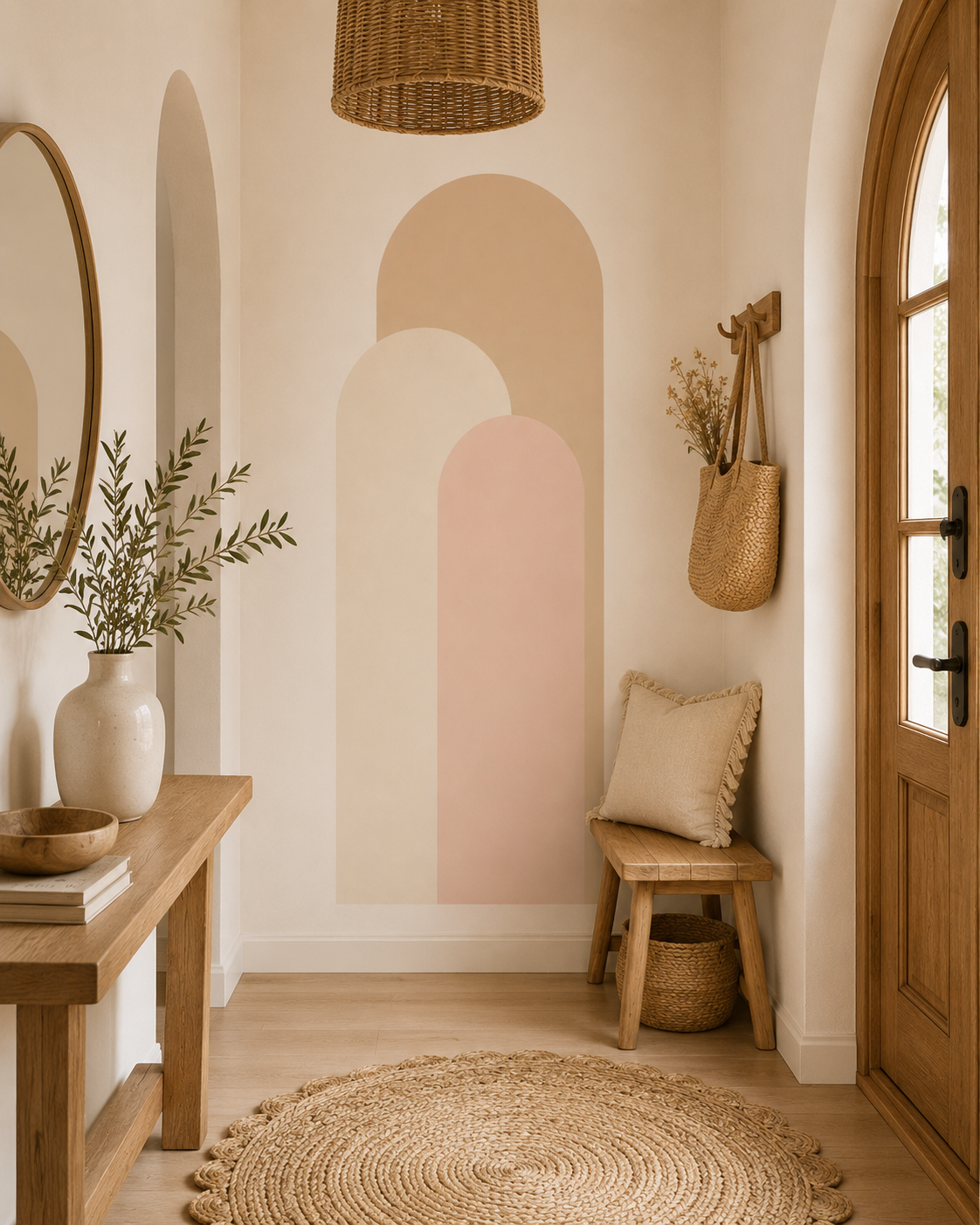 Sticker Mural Arches Nude – Tête de Lit Bohème Beige & Blush