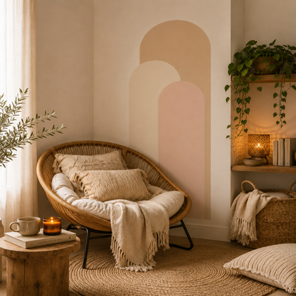 Sticker Mural Arches Nude – Tête de Lit Bohème Beige & Blush