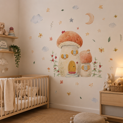 Stickers Muraux Maison Champignon Féérique – Déco Chambre Enfant