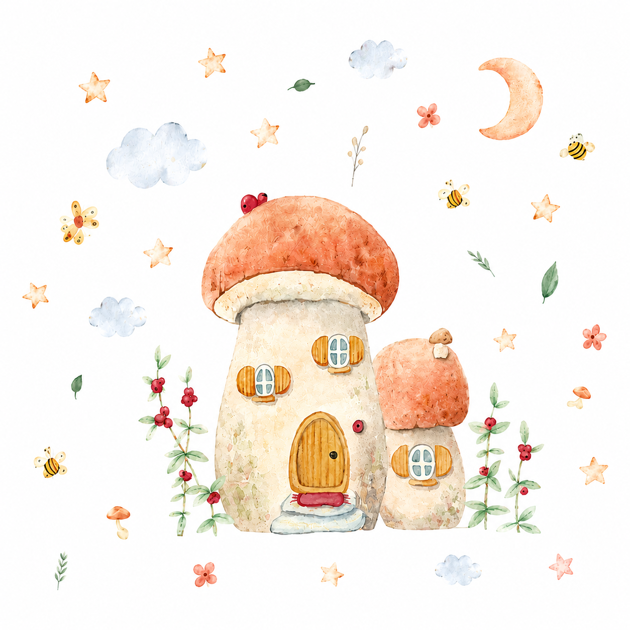 Stickers Muraux Maison Champignon Féérique – Déco Chambre Enfant