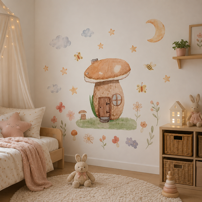 Stickers Muraux Maison Champignon Féérique – Déco Chambre Enfant