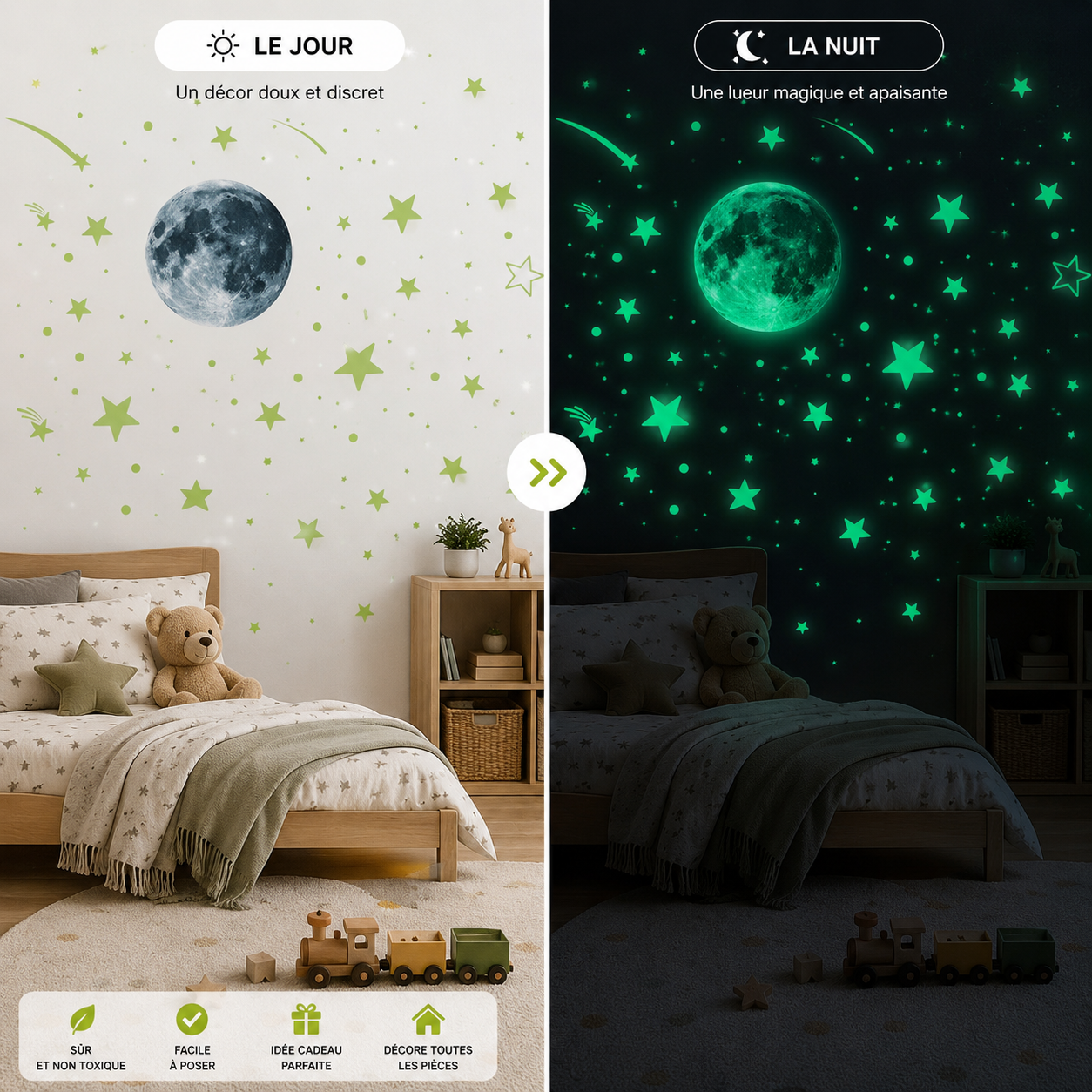 Stickers Lune & Étoiles Phosphorescents – Lumineux la Nuit Plafond