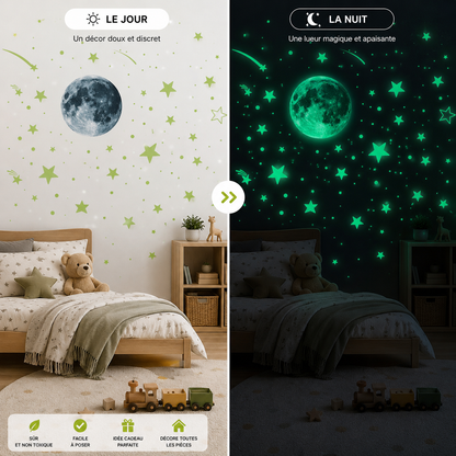 Stickers Lune & Étoiles Phosphorescents – Lumineux la Nuit Plafond