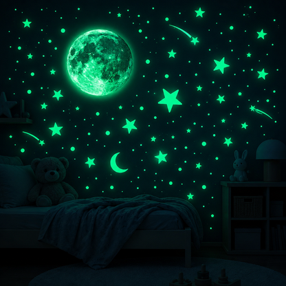Stickers Lune & Étoiles Phosphorescents – Lumineux la Nuit Plafond