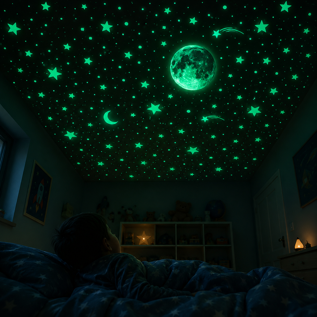Stickers Lune & Étoiles Phosphorescents – Lumineux la Nuit Plafond