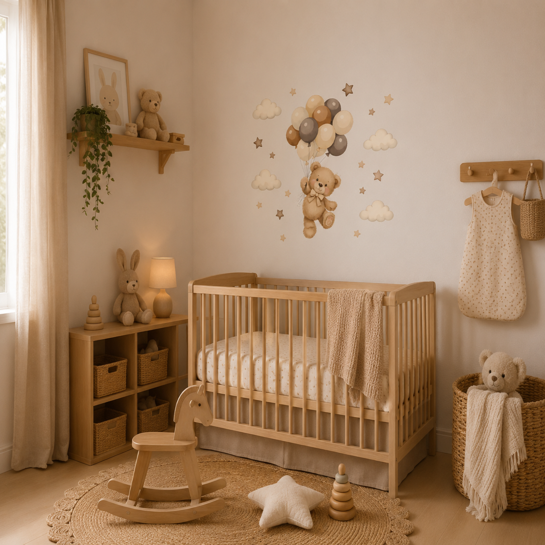 Stickers Muraux Ourson & Ballons – Déco Chambre Bébé Aquarelle