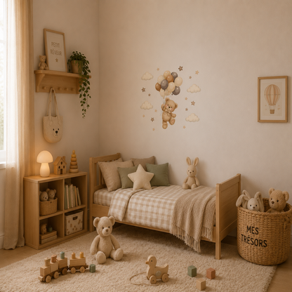 Stickers Muraux Ourson & Ballons – Déco Chambre Bébé Aquarelle