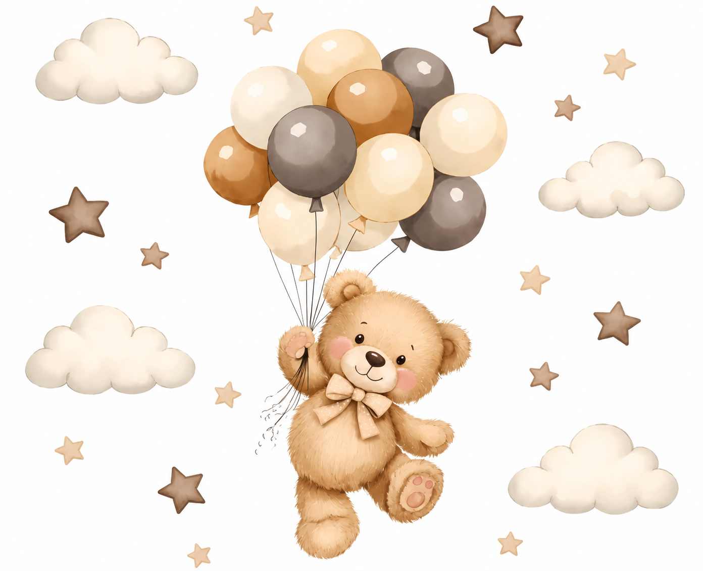 Stickers Muraux Ourson & Ballons – Déco Chambre Bébé Aquarelle